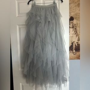 Gray Maxi Tulle Ruffle Skirt